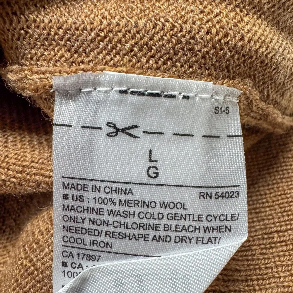Banana Republic Sweater Mens Large Brown 100% Merino Wool V Neck‎ Pullover Knit